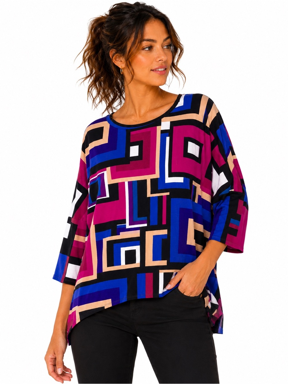 Jones Studio Colorblock 3/4 sleeve top, Sz S,‎ NWT